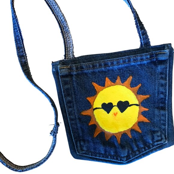 Handmade Crossbody Bag: Lake Girl Theme Cell Phone Holder, Recycled Denim Purse - Picture 2 of 11